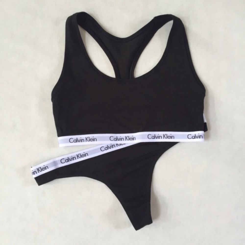 Calvin Klein Black Bralette and Thong Set